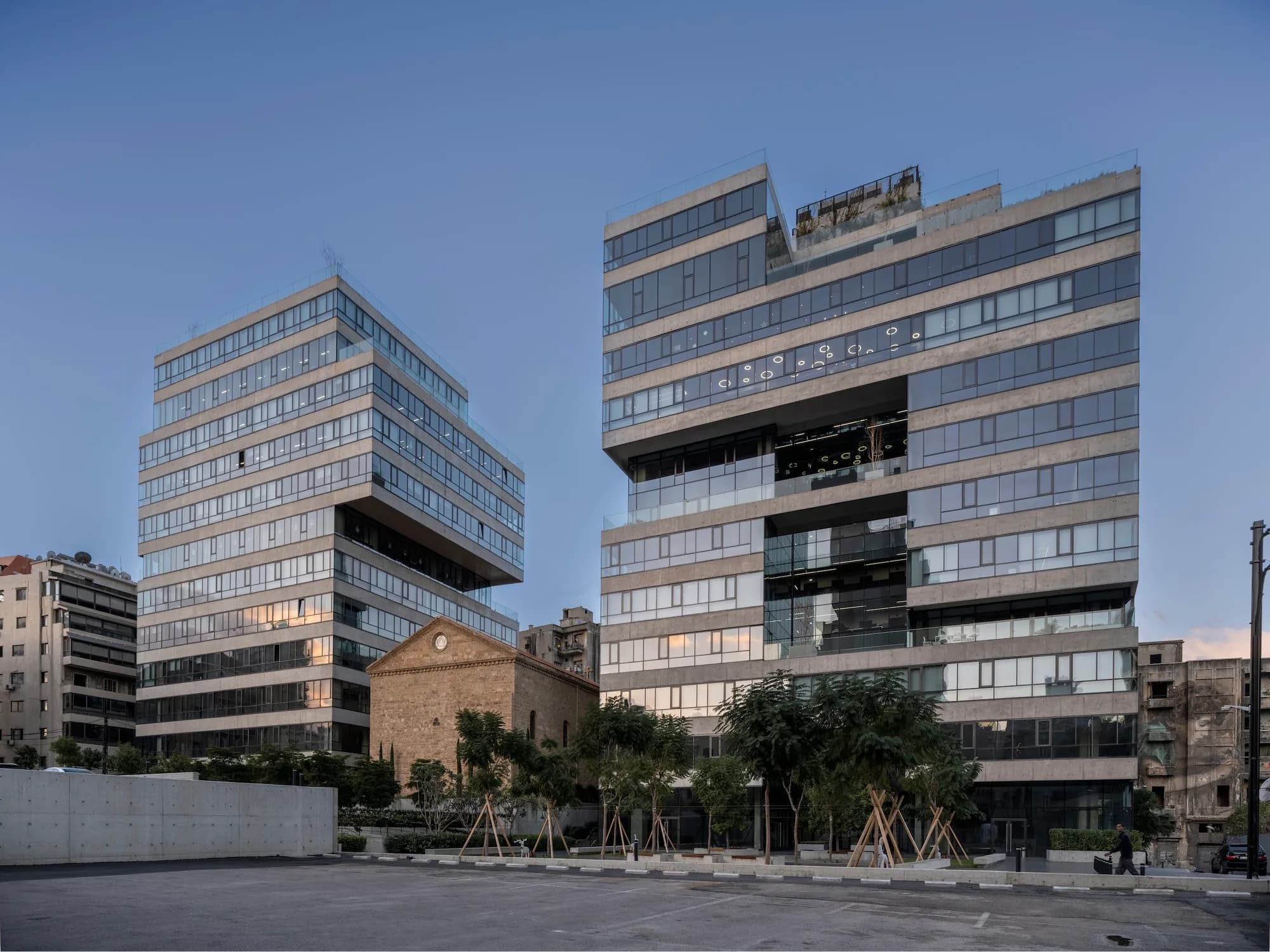 Beirut Digital District — two towers and St. George Church