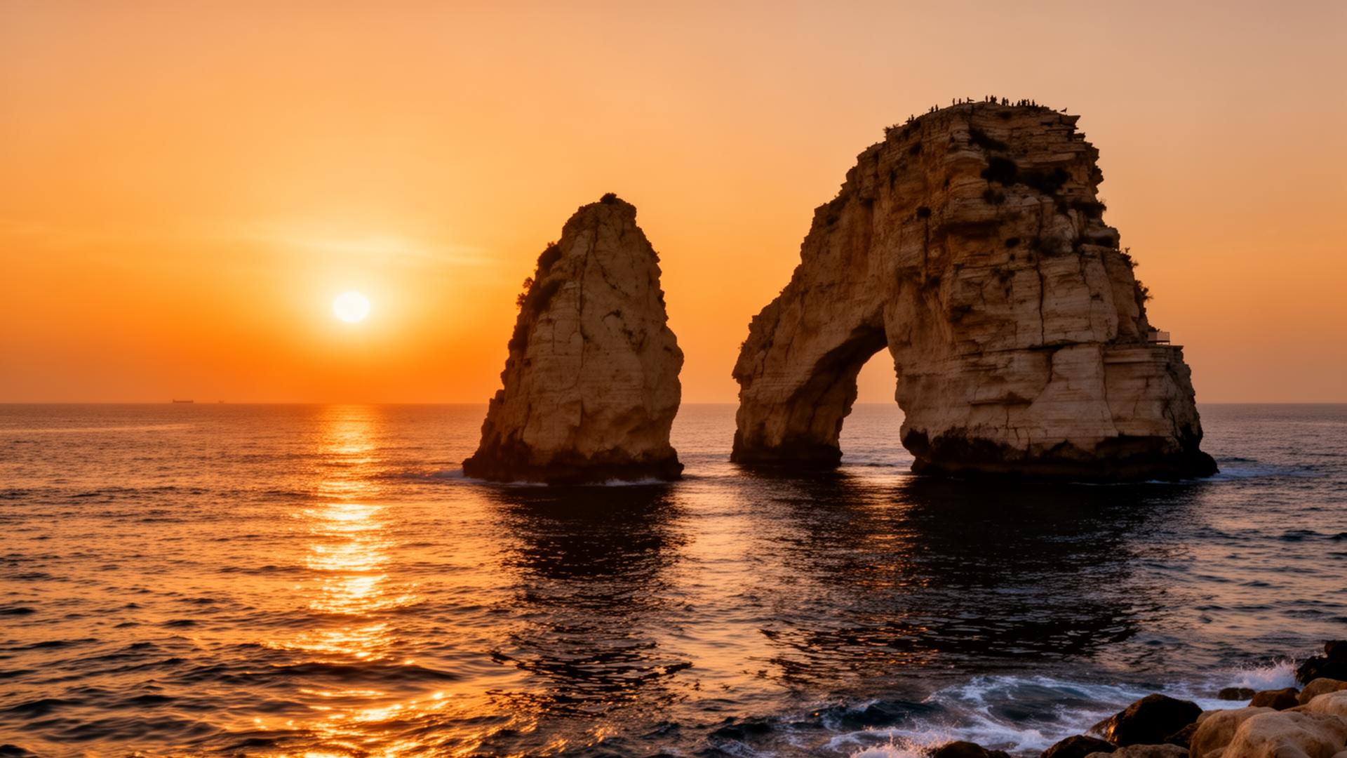Raouche Rocks in Beirut at sunset